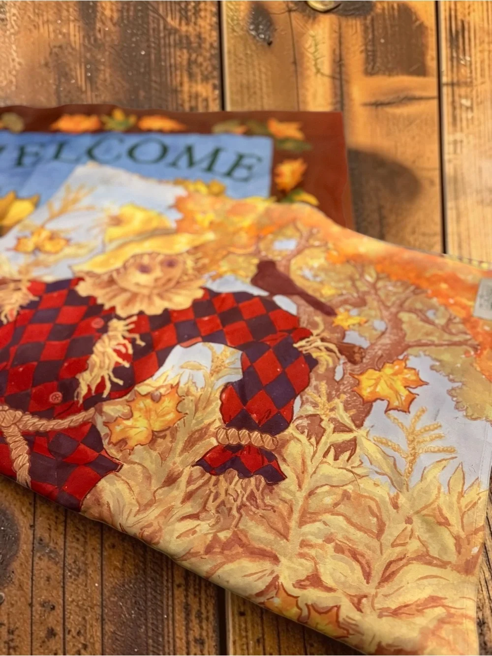 Fall Welcome Flag Set of 2 Sunflower Pumpkin Scarecrow Garden House